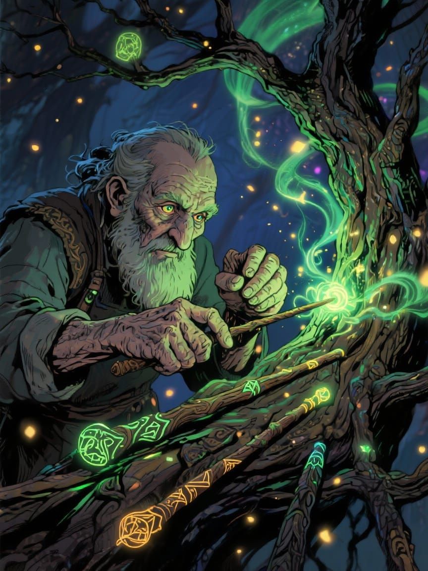 Magical Wand Maker Forging Artifacts from Ancient Tree