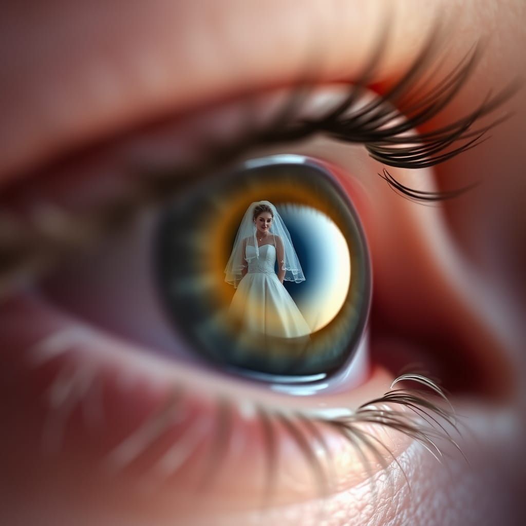 Macro Eye Reflecting Bride, Photorealistic Portrait