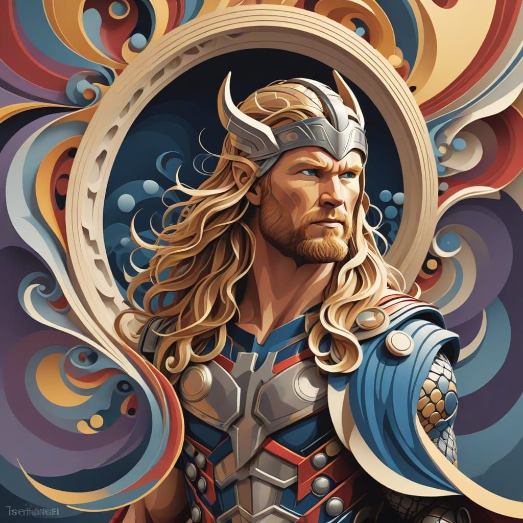 Abstract Fractal of Thor in Gouache Painting Style