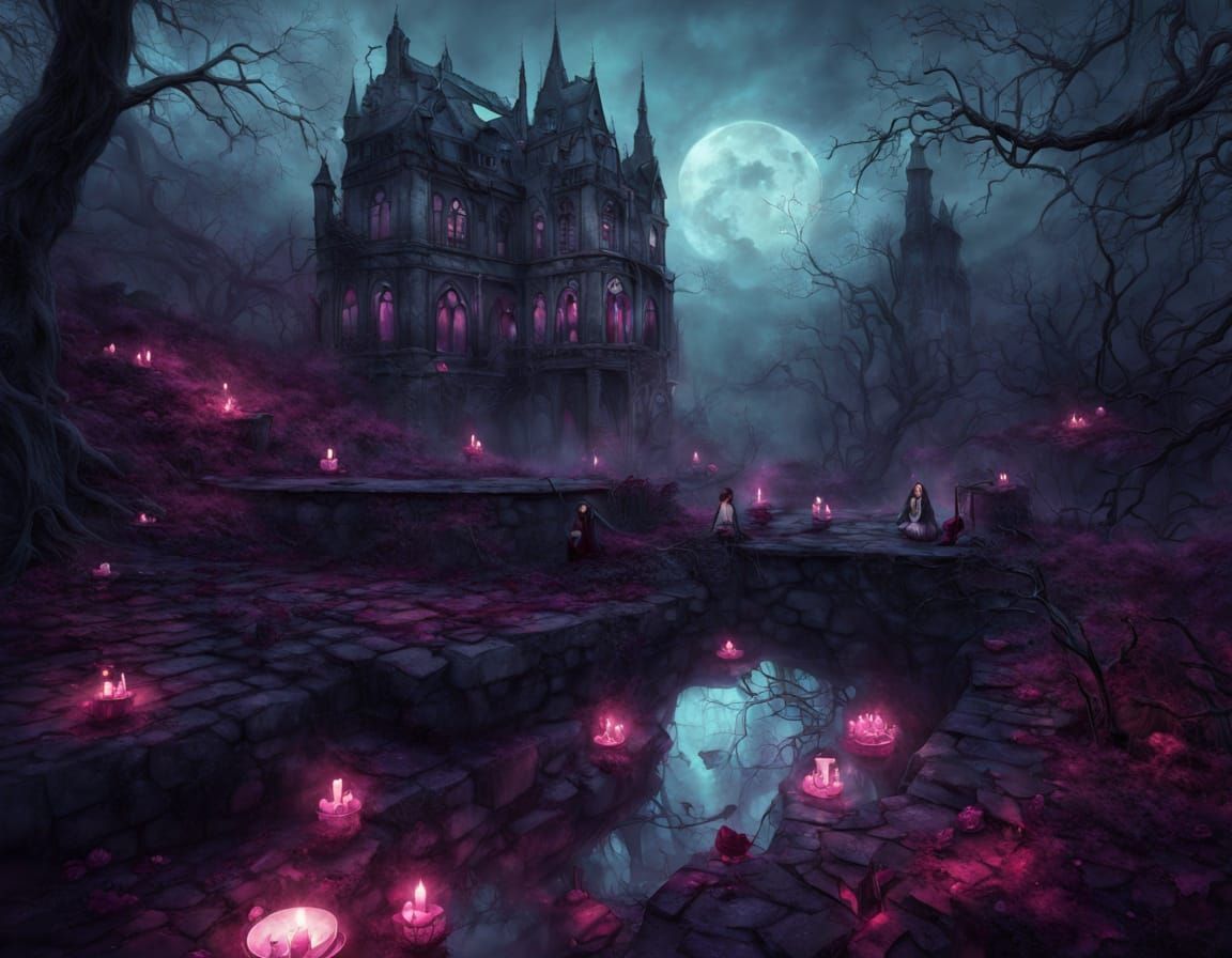 Ethereal Gothic Wonderland in Dark, Dreamlike Beauty