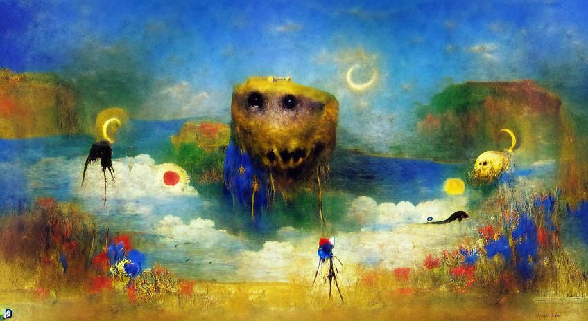 Lonely Monster in Surreal Sky: Fantasy Art