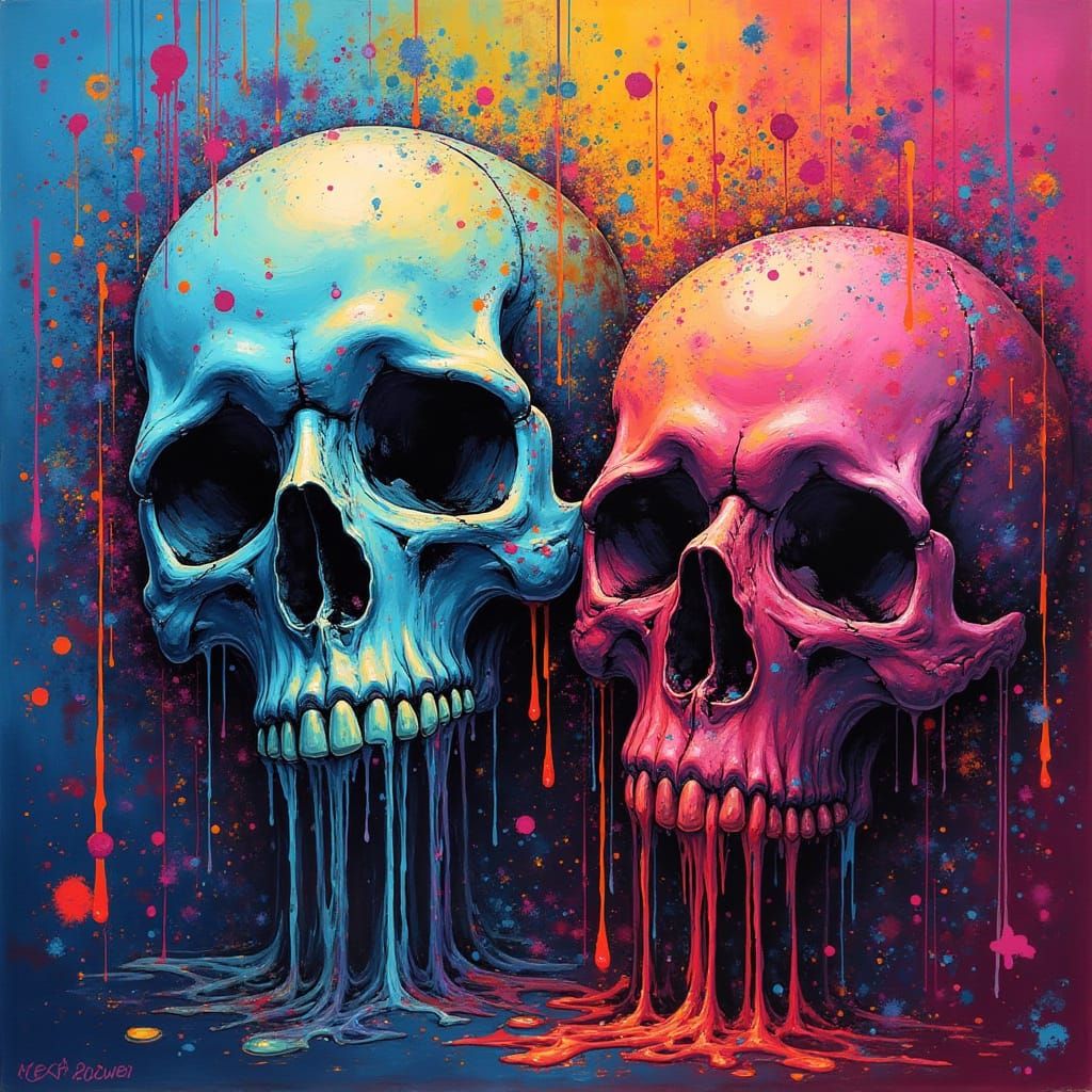 Psychedelic Melting Skulls in Graffiti Art Scene