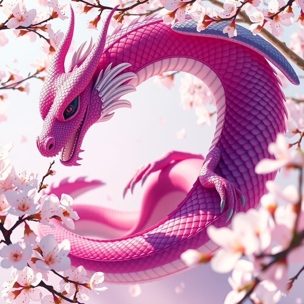 Purple Dragon in Ukiyo-e Cherry Blossom Scene