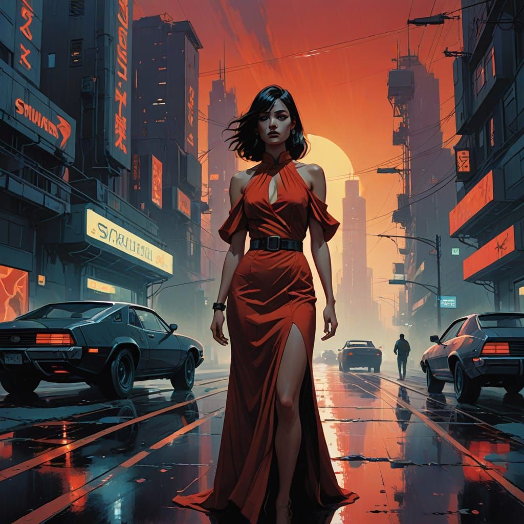 Voluptuous Noir Goddess on Moonlit Highway