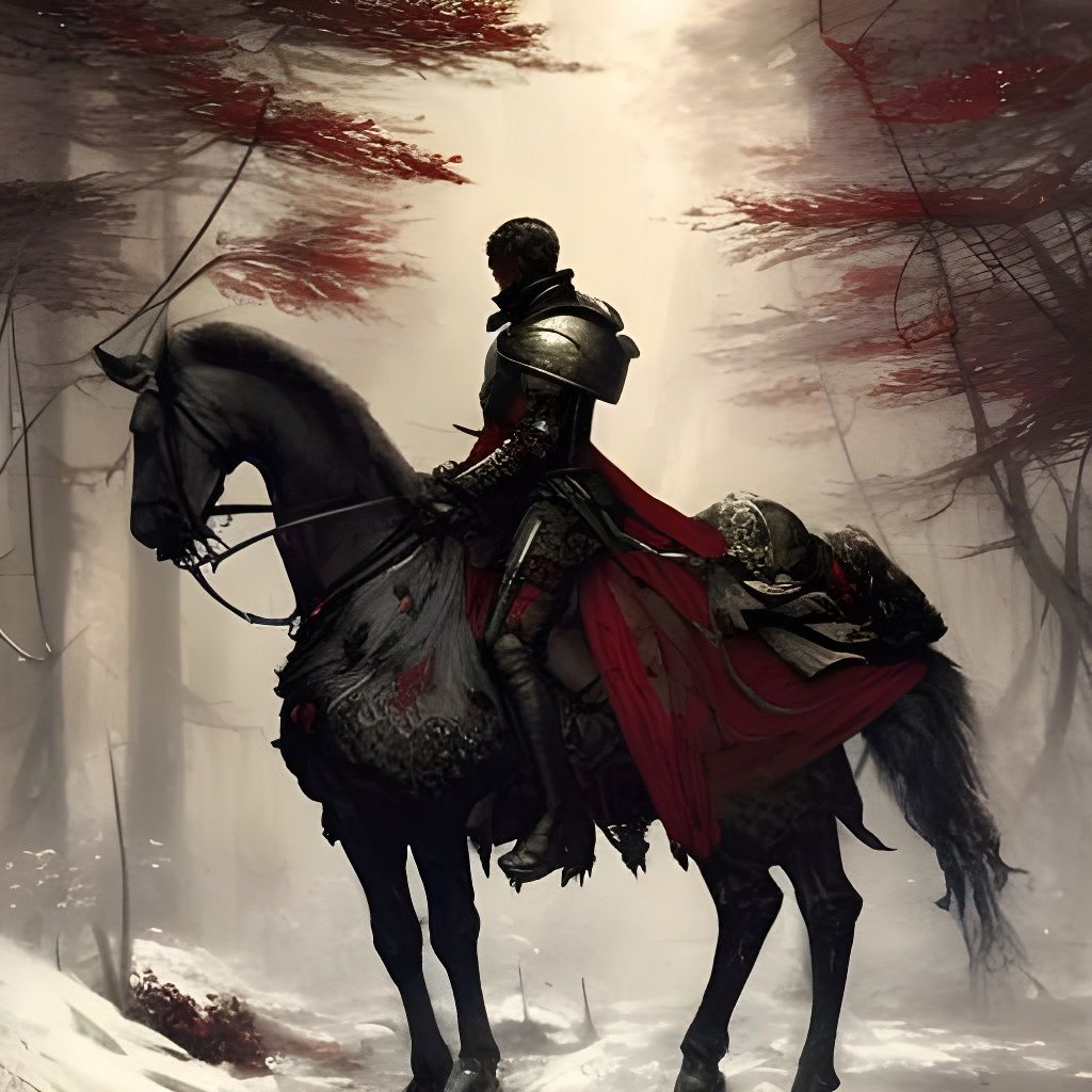 Wounded Knight Rides Through Snowy Forest