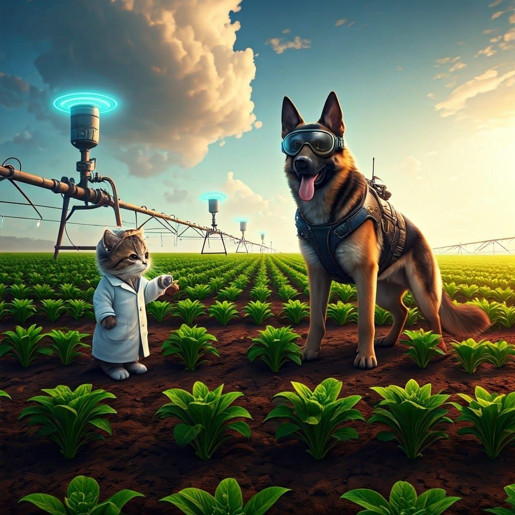 Assistant Agrologists: Kitten and Shepherd in a Field