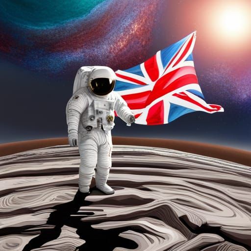 Astronaut Plants Union Jack on Jupiter: Hyperreal Concept