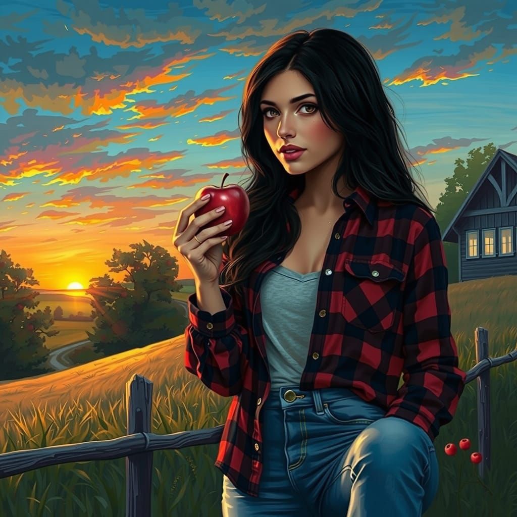 Elegant Sunset Goddess Cradles Golden Apple