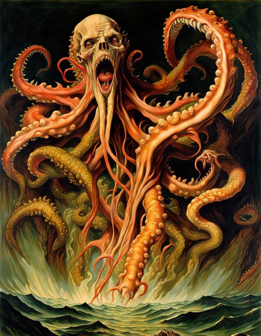 Eldritch Tentacled Horror in Chiaroscuro Painting