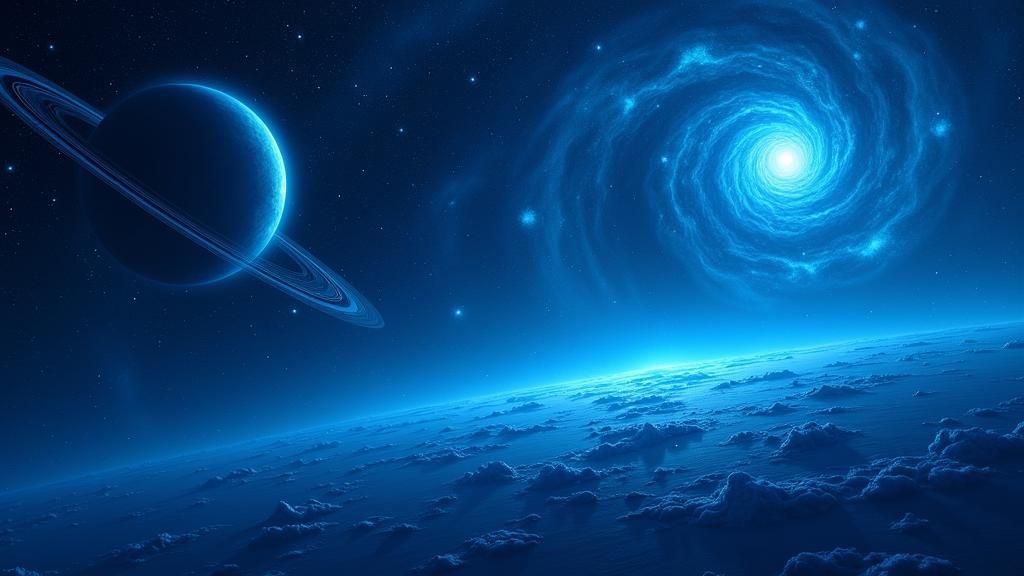 Blue Solar System Planet Drifting Through Space