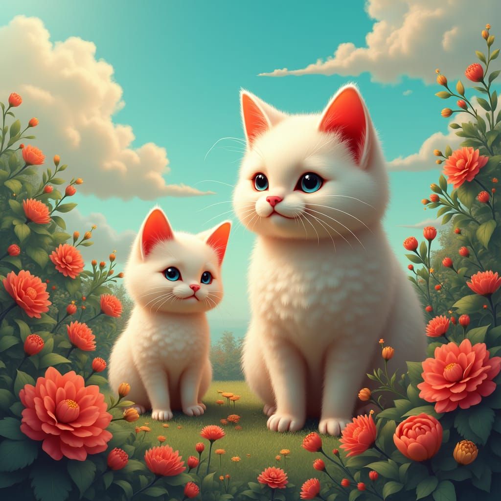 Whimsical Ragdoll Kitten and Cat Portrait