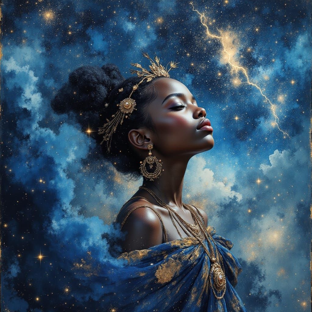 Regal African Child in Cosmic Nebula