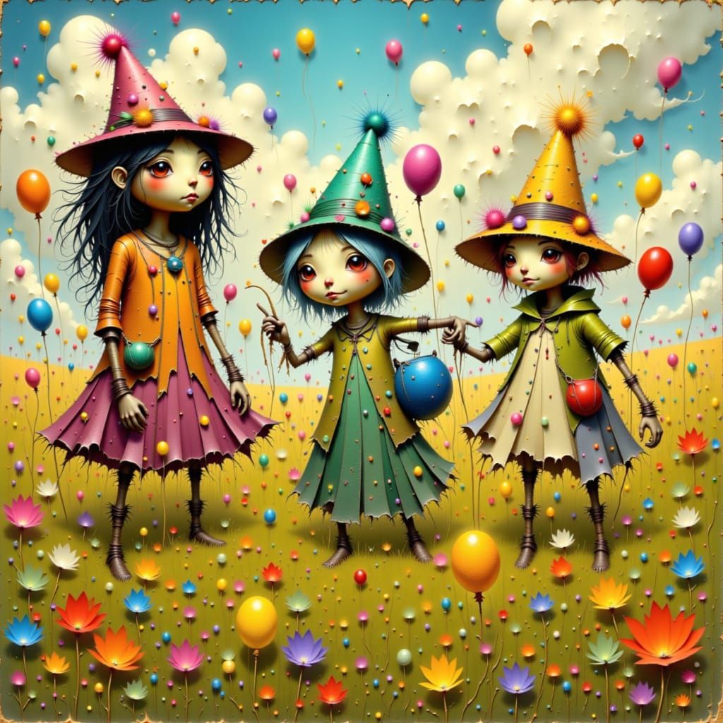 Scarecrow Party in Whimsical Fantasy Art Style
