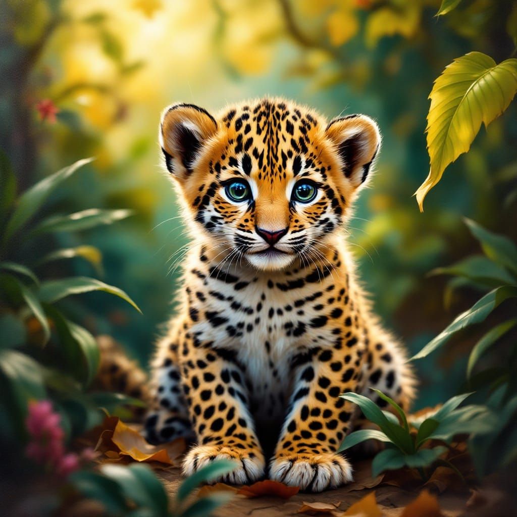 Wild Innocence: Baby Leopard in Lush Jungle