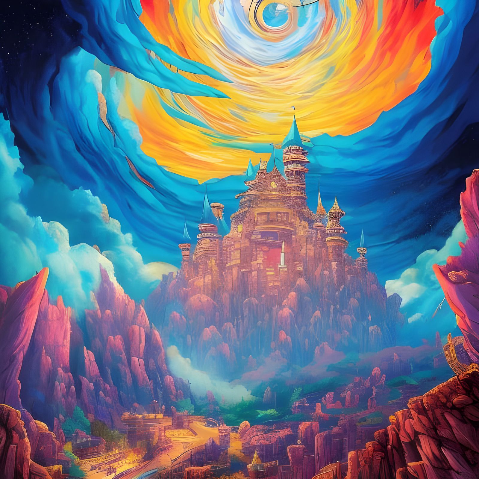 Epic Castle Under Colorful Clouds