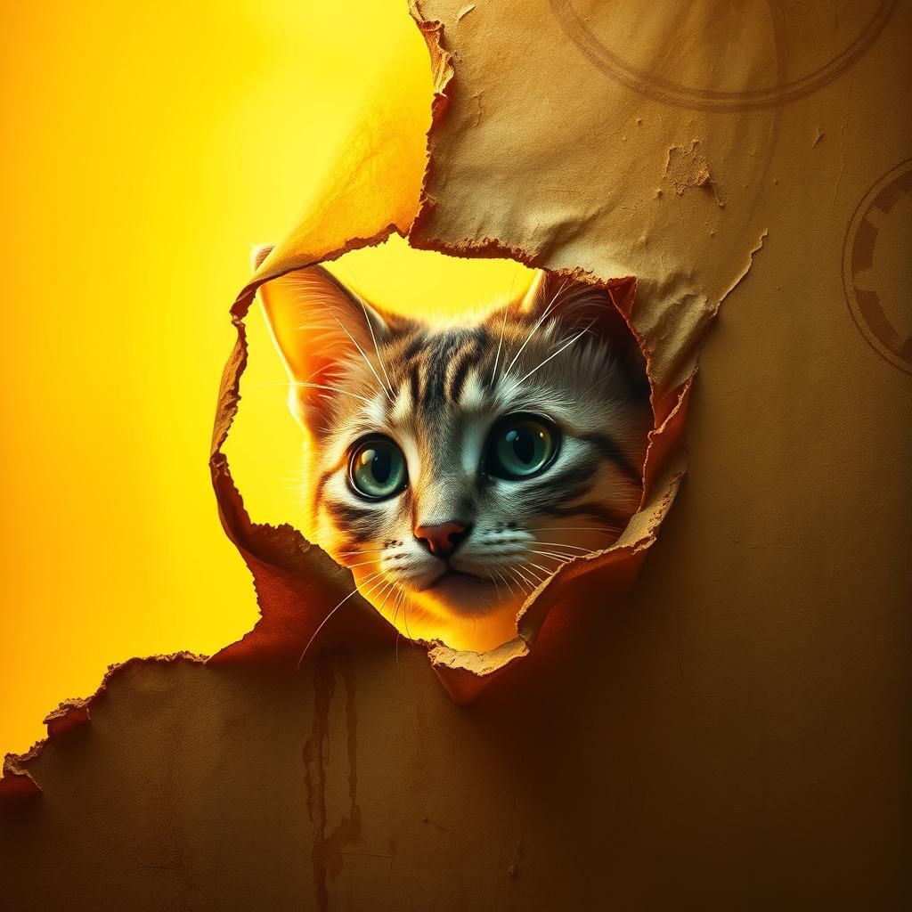 Curious Cat Peek: Matte Painting Style Digital Art