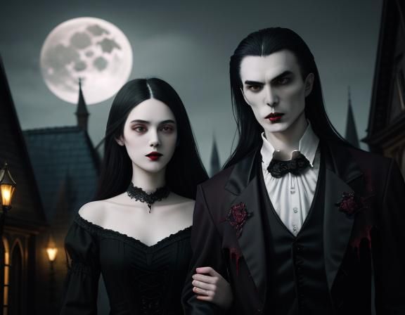 Beautiful Gothic Vampire Couple Portrait in Love