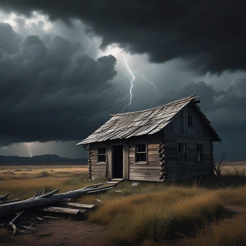 Mysterious Shack Amidst a Majestic Storm