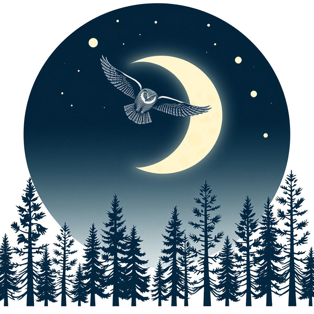 Moonlit Owl Soaring in Starry Night Landscape