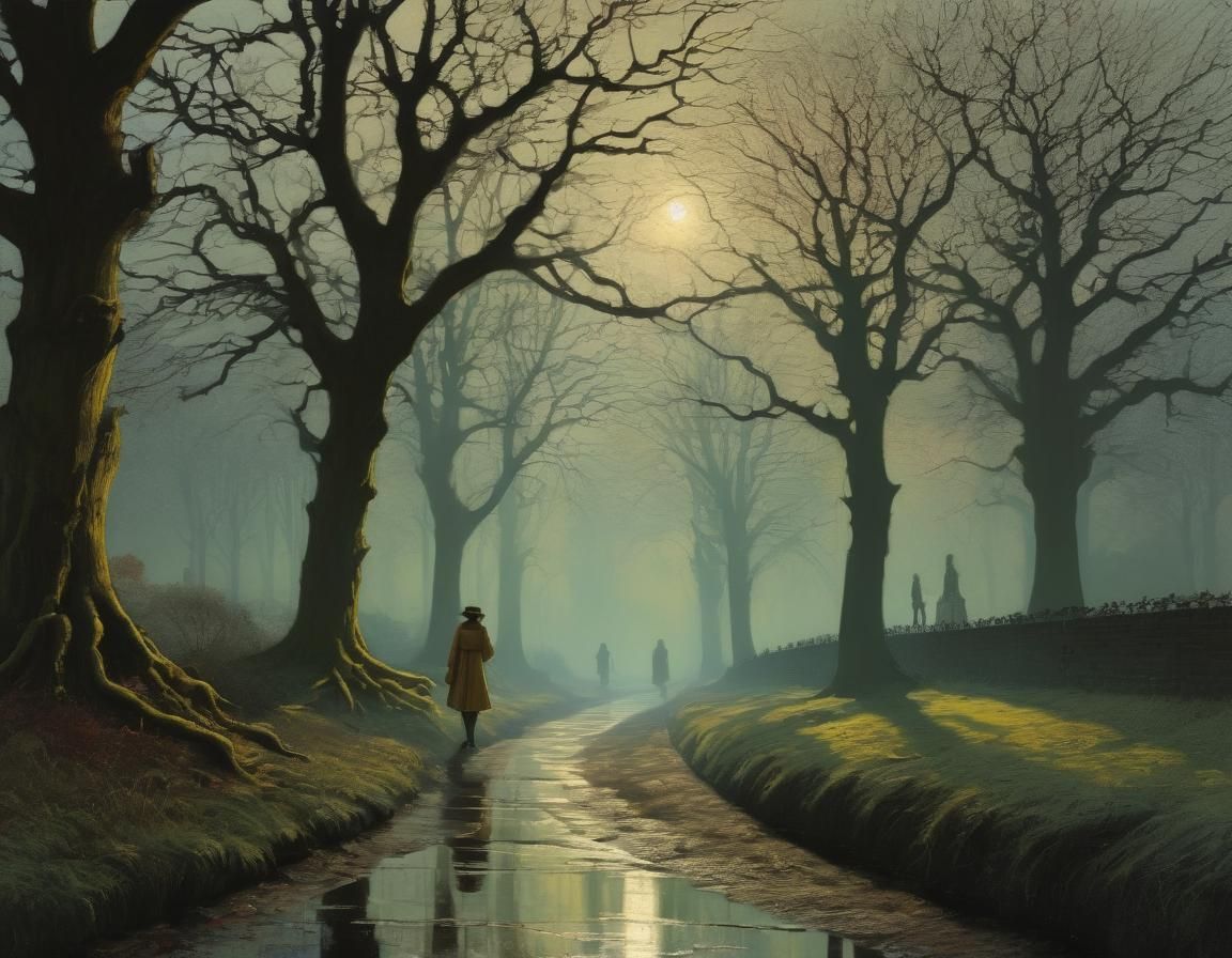 Surreal Sunlit Path in Velvet Painting Style