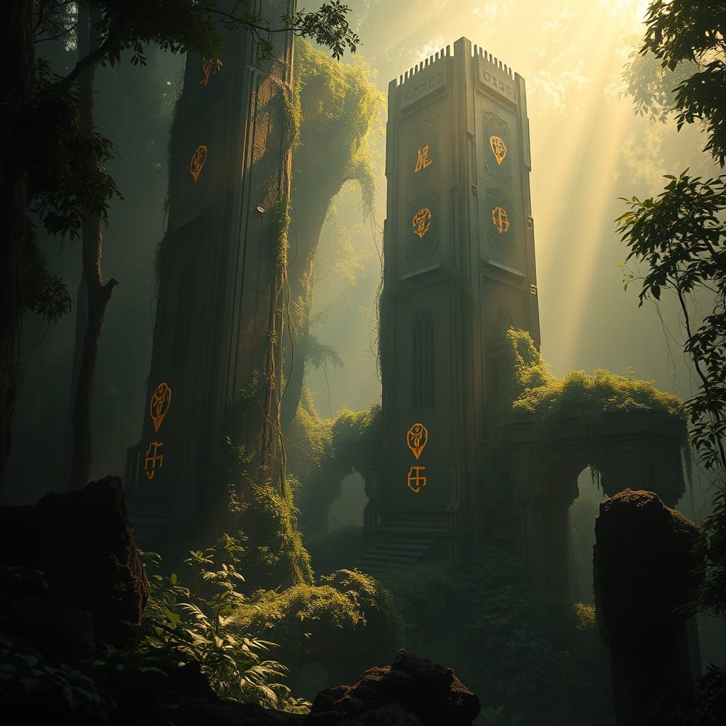 Ancient Jungle Ruins with Glowing Symbols