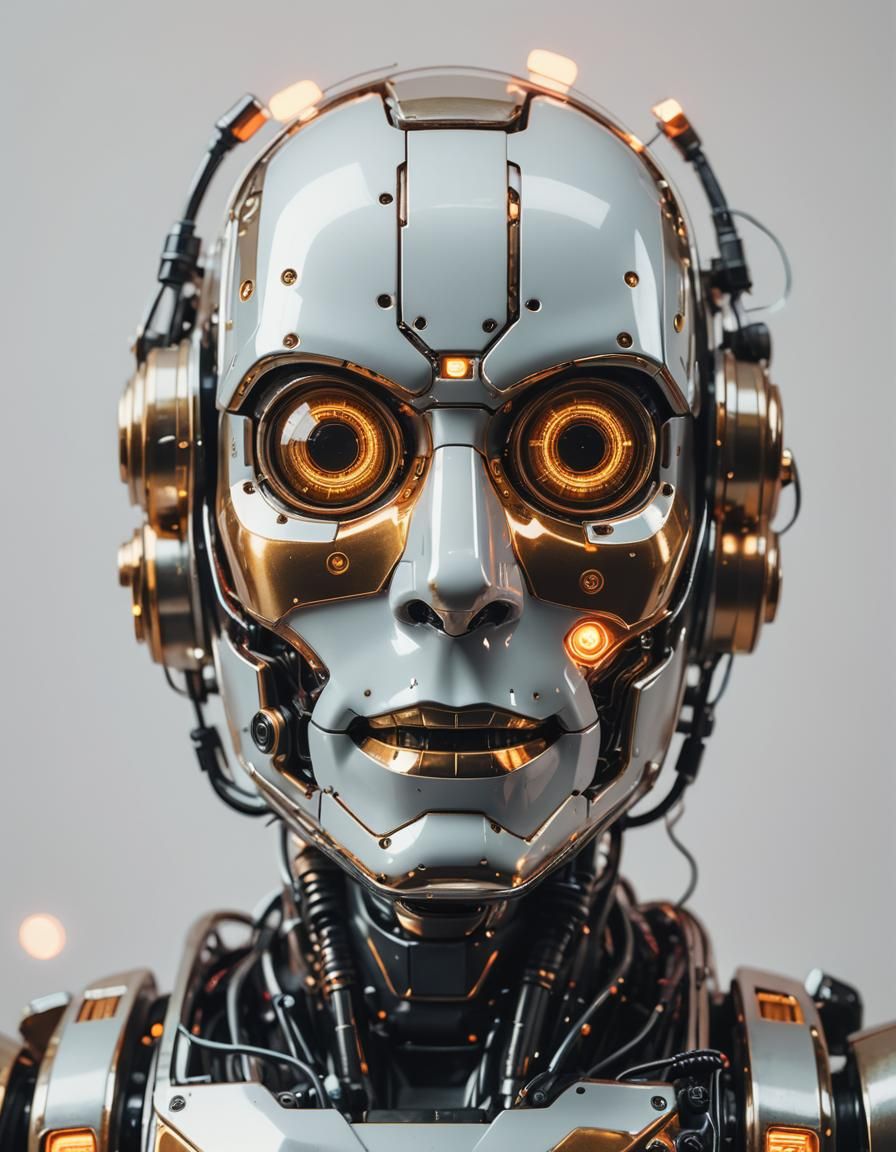 Retro-Futuristic Robot Head in Neon-Lit Glory