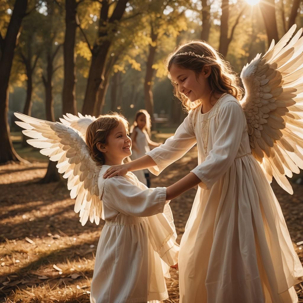 Angel and Child Play in Golden Light