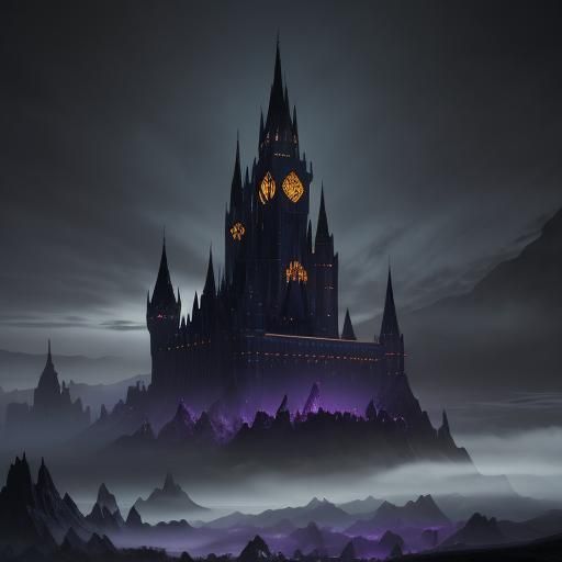 Ominous Black Castle in Dark Fantasy Digital Painting
