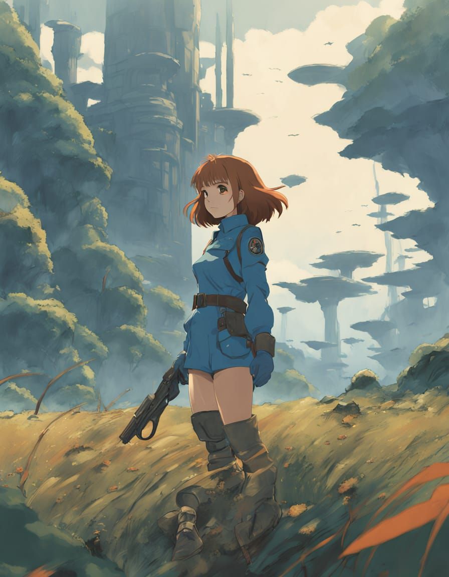 Nausicaa in a Vibrant Anime-Inspired Post-Apocalyptic World