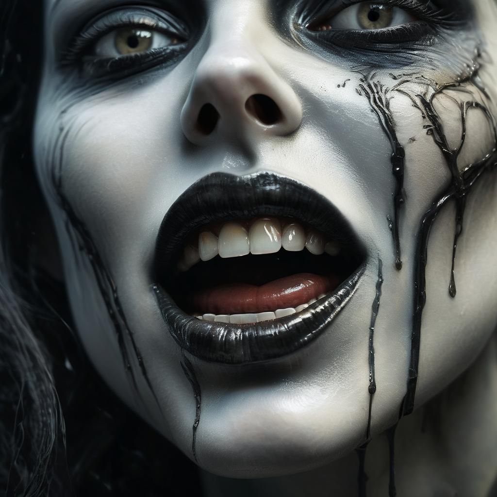 Captivating Woman's Face in Dark Romantic Oil Painting