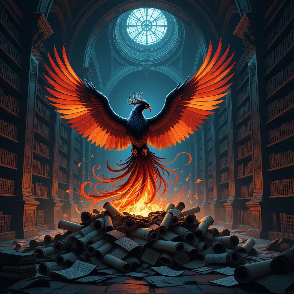 Phoenix of Ink and Calligraphy Rises from Ancient Scrolls