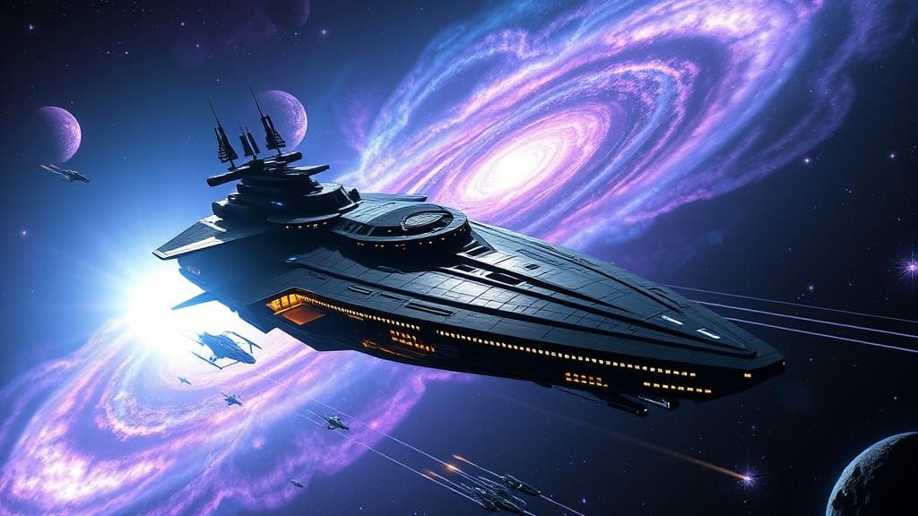 Immense Starship Gliding Through Deep Space