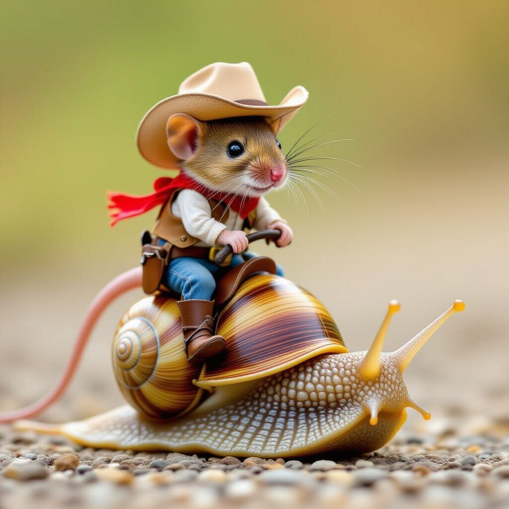 Adorable Mouse Cowboy Rides a Snail