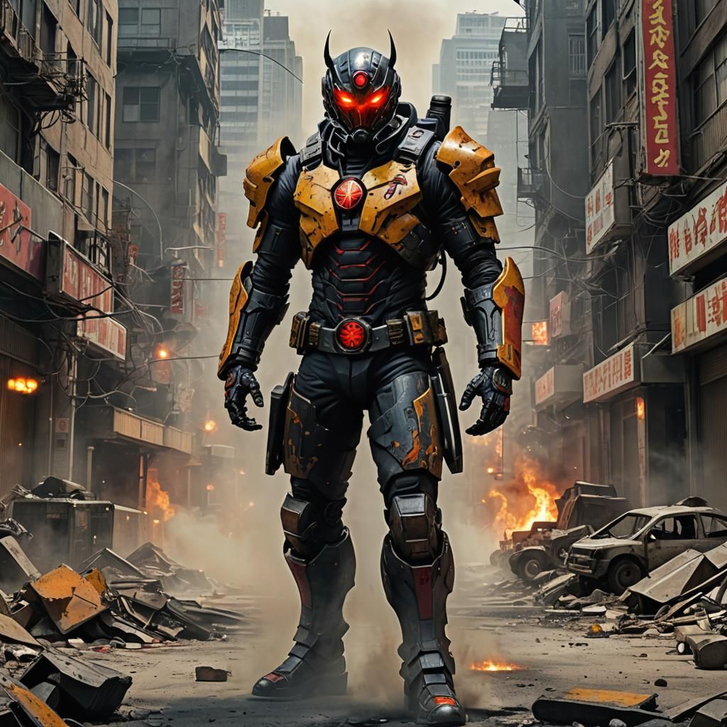 Kamen Rider Hellboy in Apocalyptic Cityscape