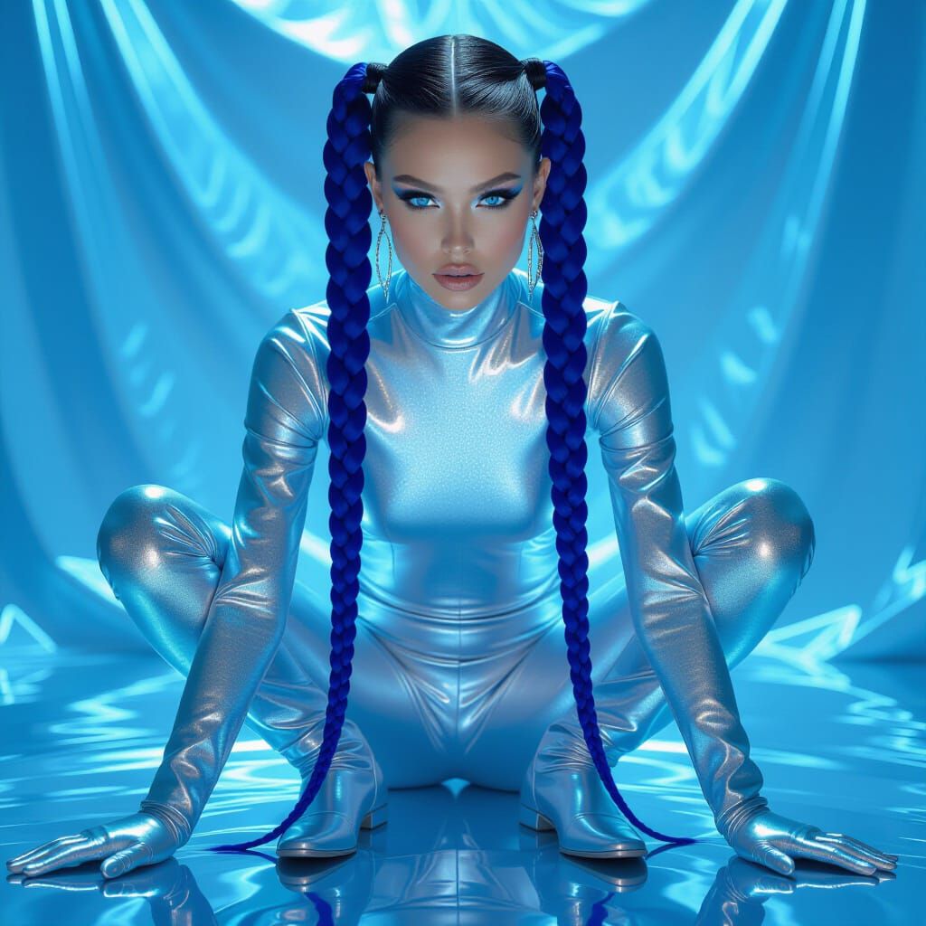 Futuristic Fashion Photograph in Metallic Silver and Blue