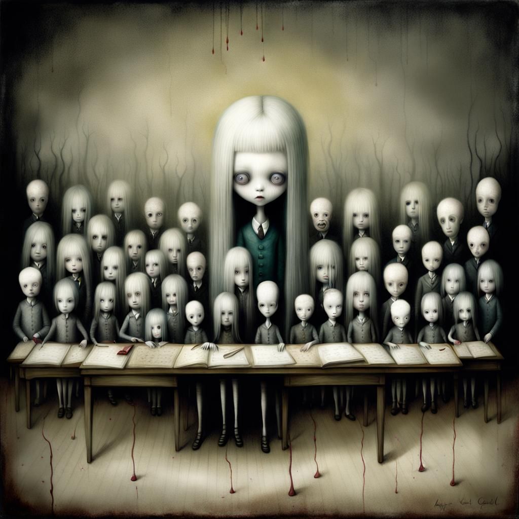 Surreal Body Horror Teacher in a Classroom