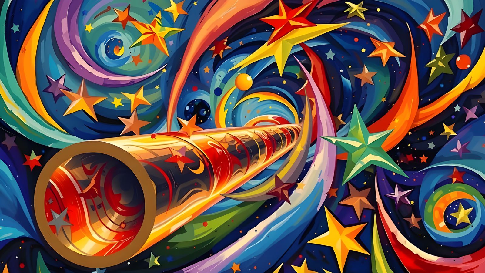 Surreal Mirror Cylinder Reflecting Kandinsky Cosmos