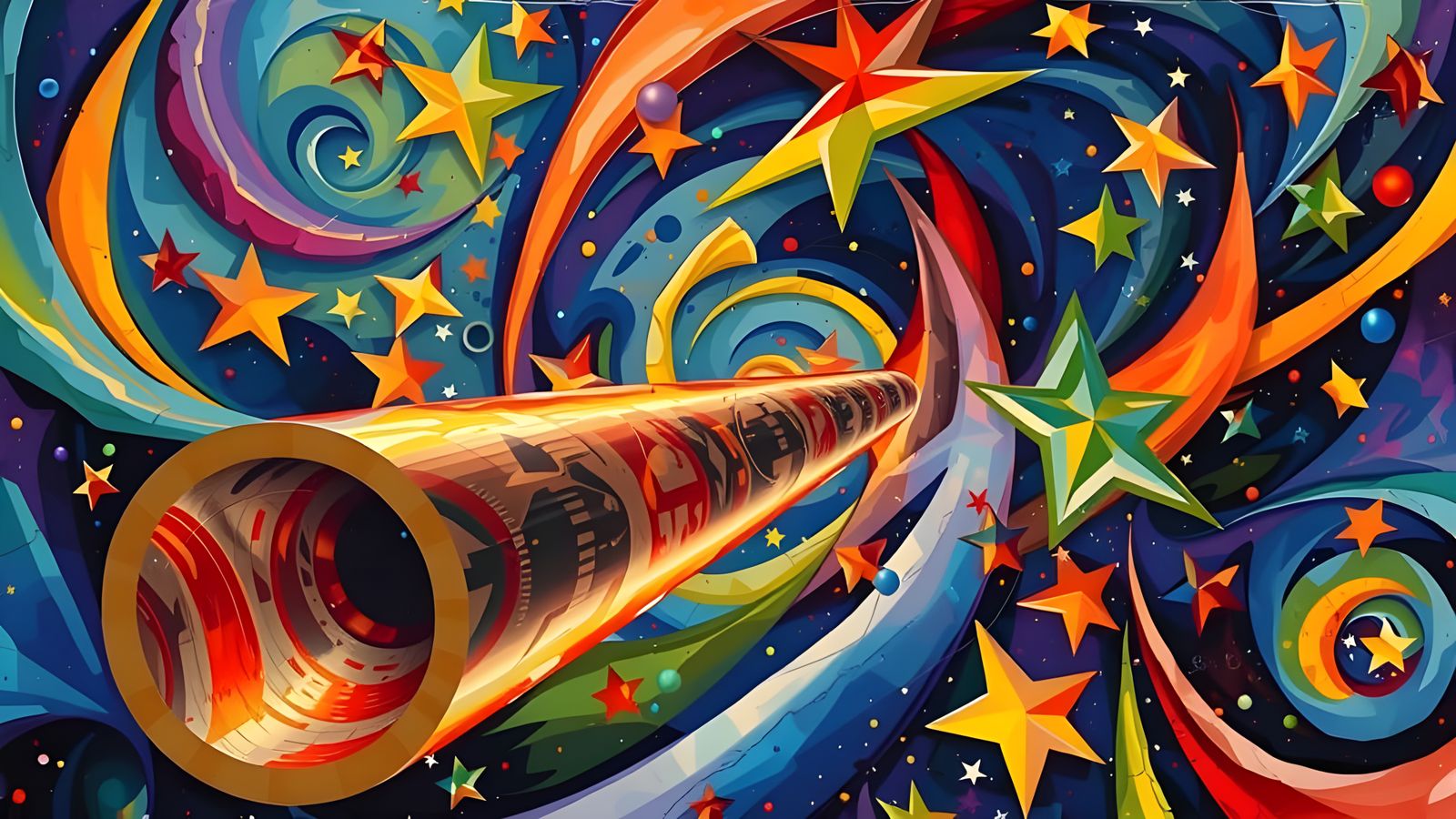 Reflective Cylinder Mirrored in Kandinsky Star Cosmos