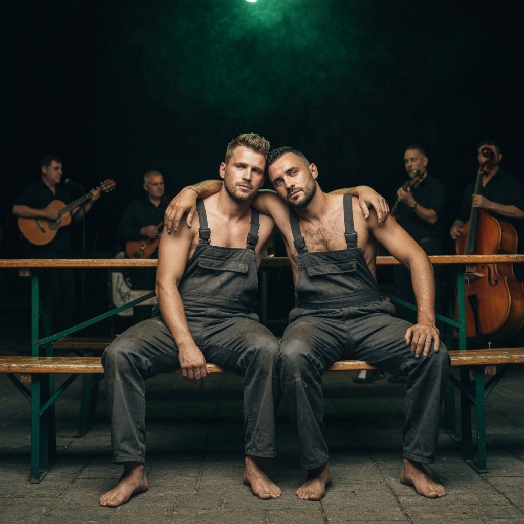 Truck Drivers Embrace at Serbian Kafana with Bluegrass Band