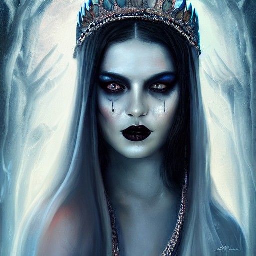 Goddess in Black Silks, Maximalist Matte Painting