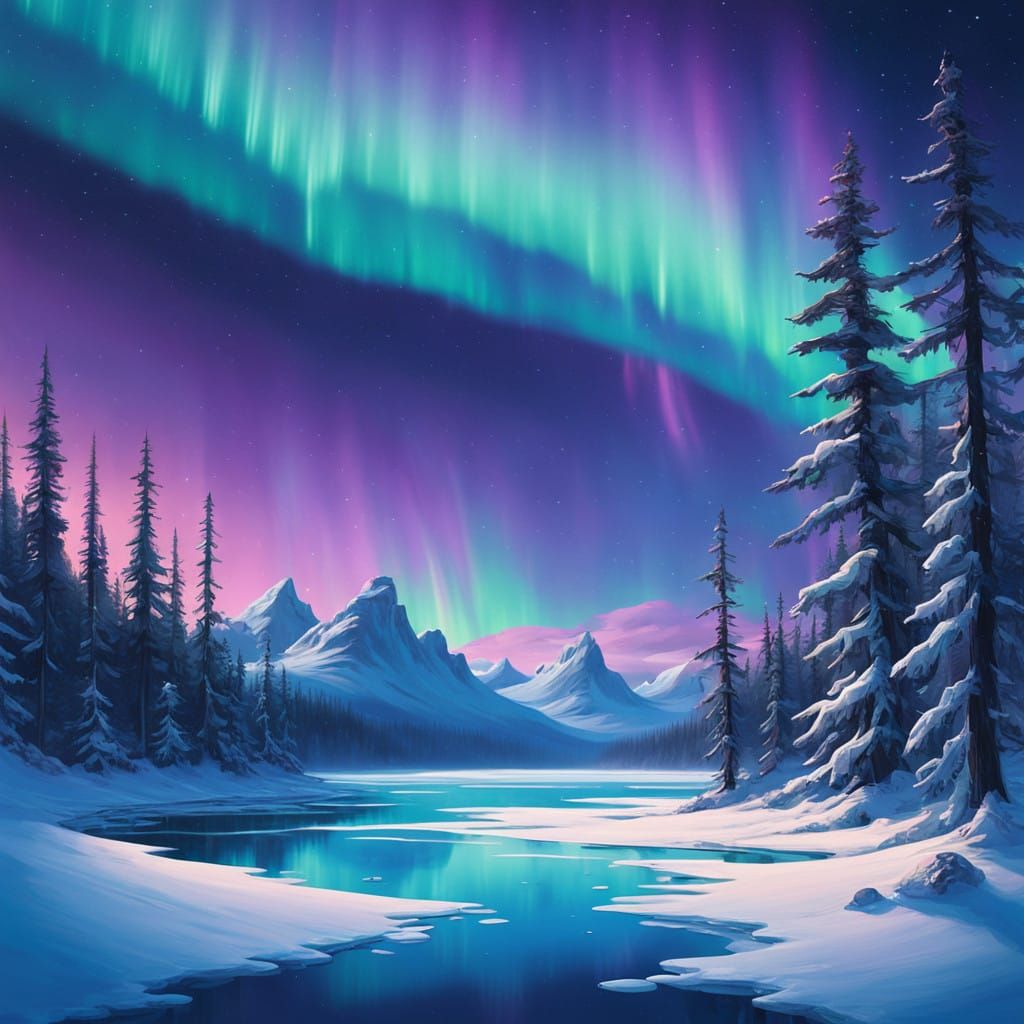 Surreal Arctic Scene with Northern Lights