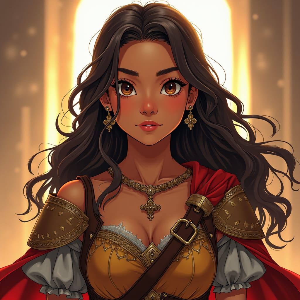 Confident Girl in Medieval Fantasy Guild Uniform