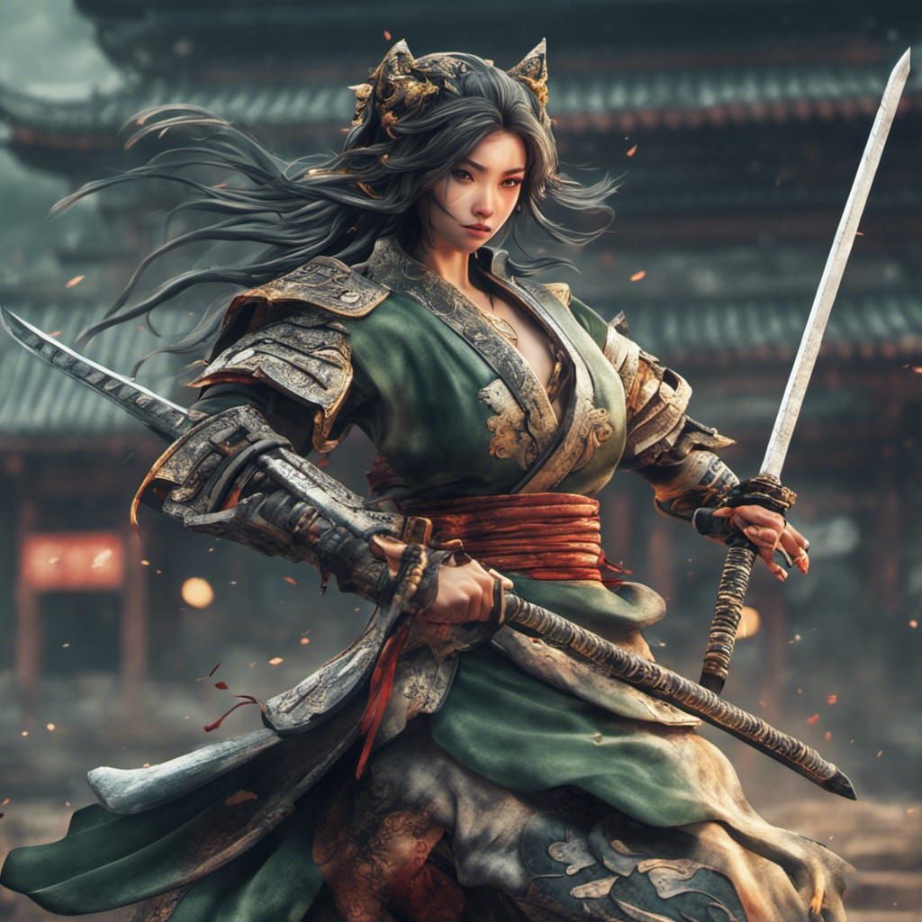 Hyperrealistic Samurai Warrior with Jade Dragon