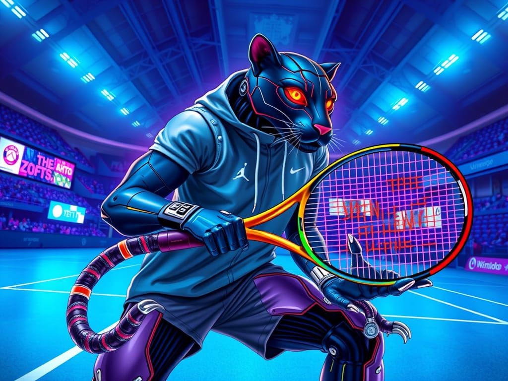 Cyberpunk Robotic Panther Dominates Wimbledon Court