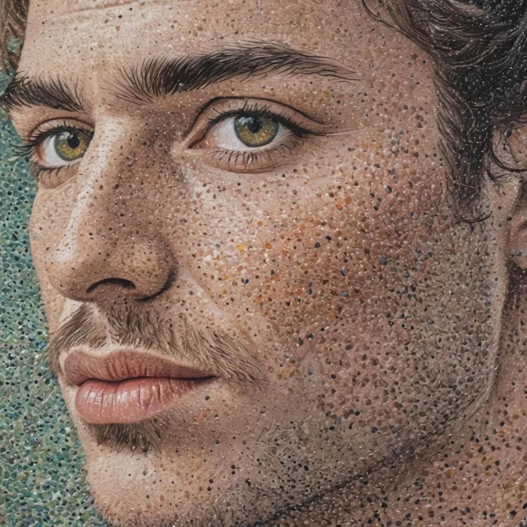 Male Portrait in Pointillism Style with Abstract Details