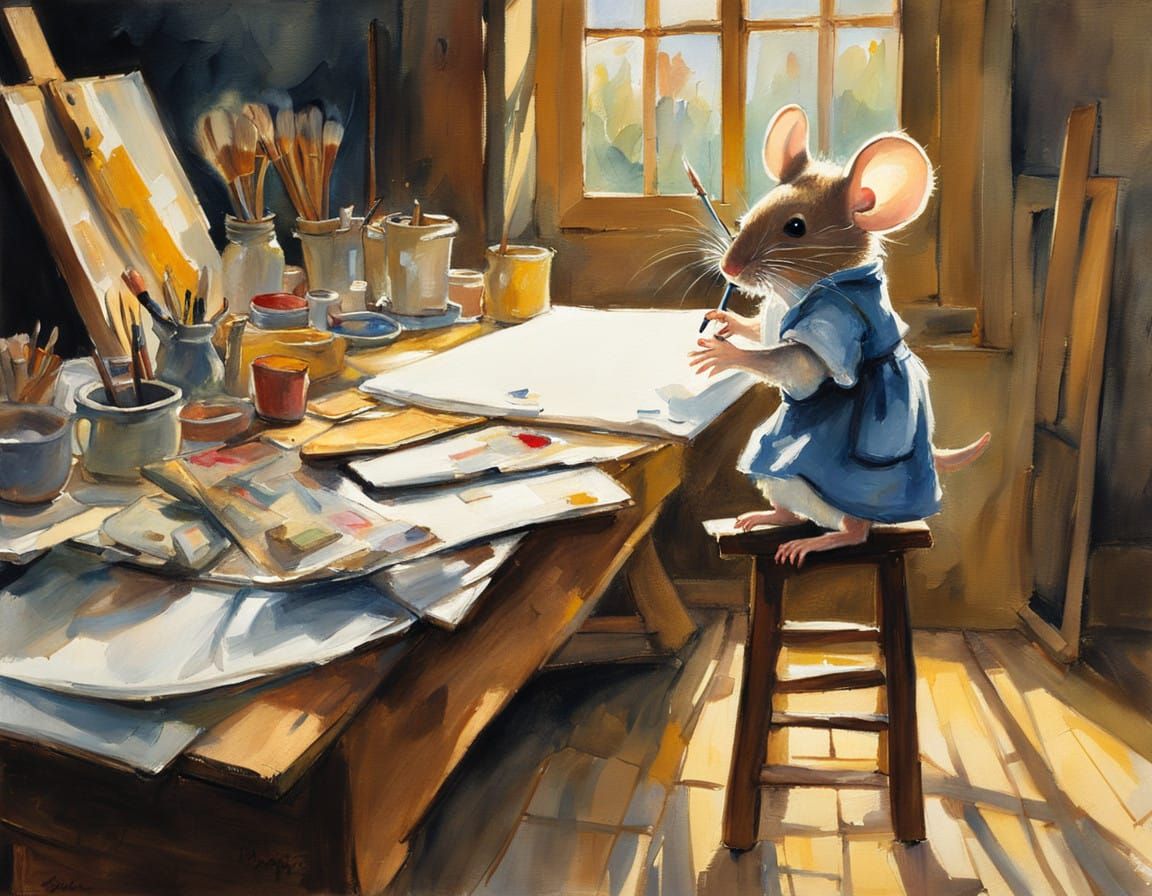 Whimsical Artist's Studio with Vibrant Post-Impressionist Pa...