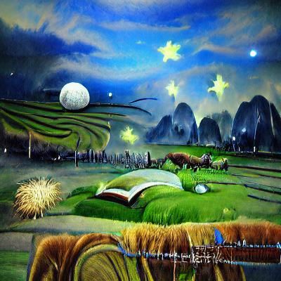 Fantasy Landscape with Stars and Moon Painting