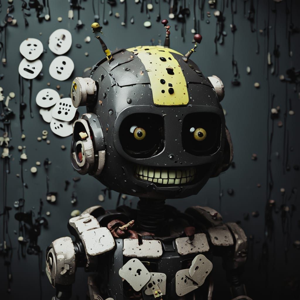 Glitching Claymation Robot with Mushroom Infection