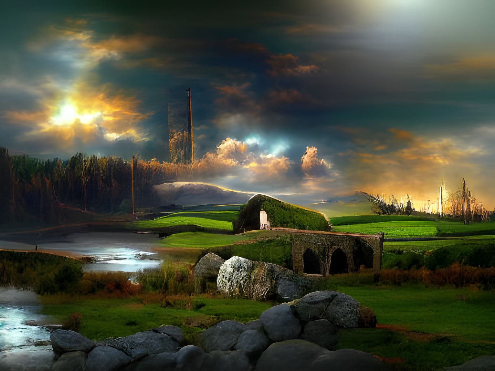 Celtic Church in Irish Landscape: Romanticist Painting