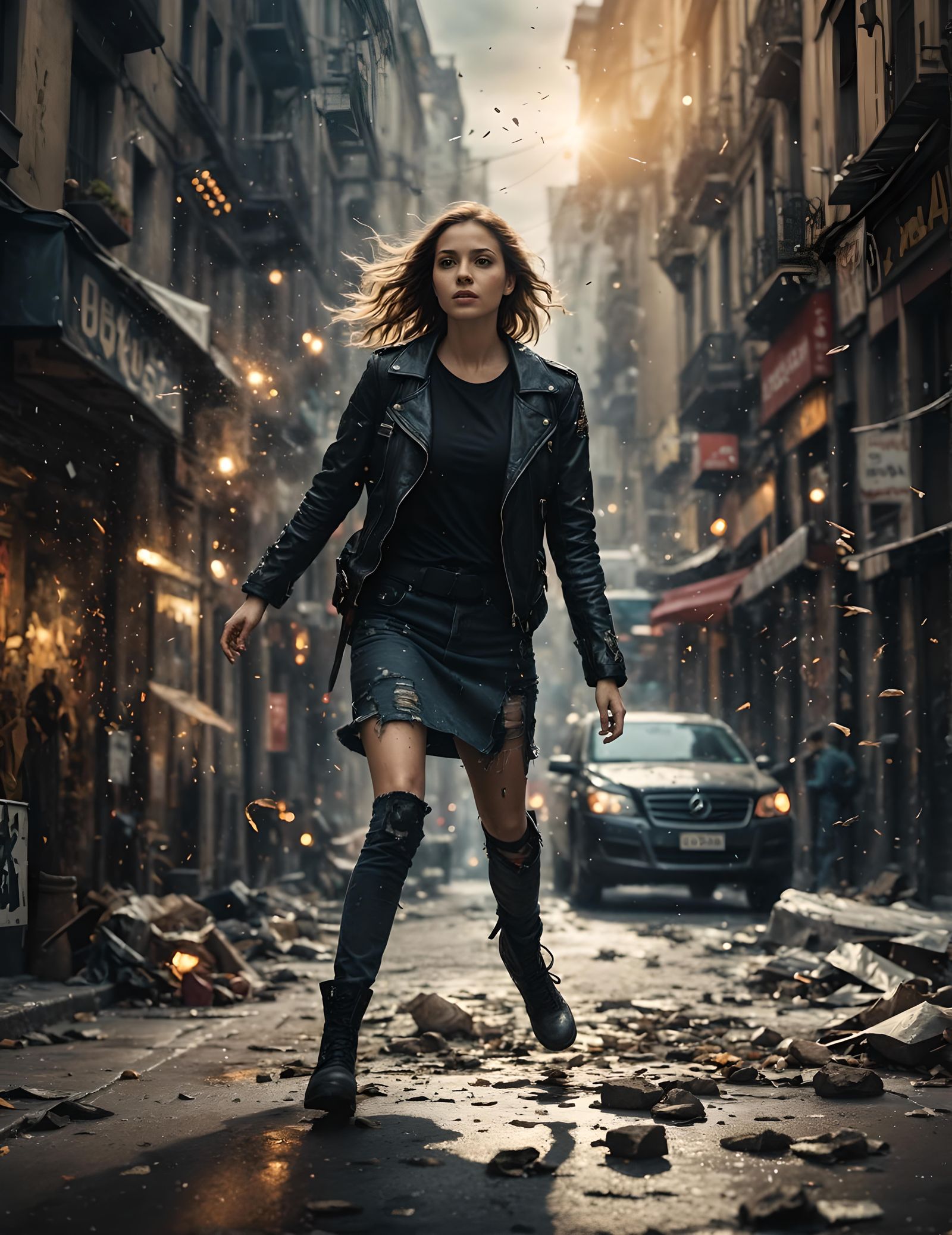 Dramatic AI Image of Street Attack in Cinematic Style